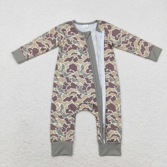 LR1451 Modal brown green camo zip-up long-sleeved boys romper RTS US Free Shipping Over $100