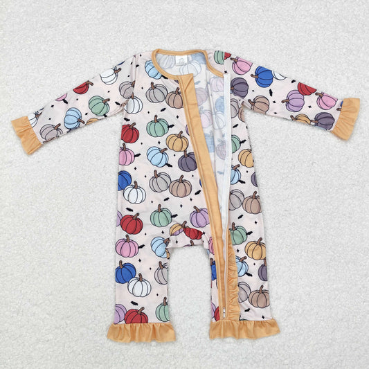 LR1455 Modal colorful pumpkin yellow lace zipper long sleeve onesie