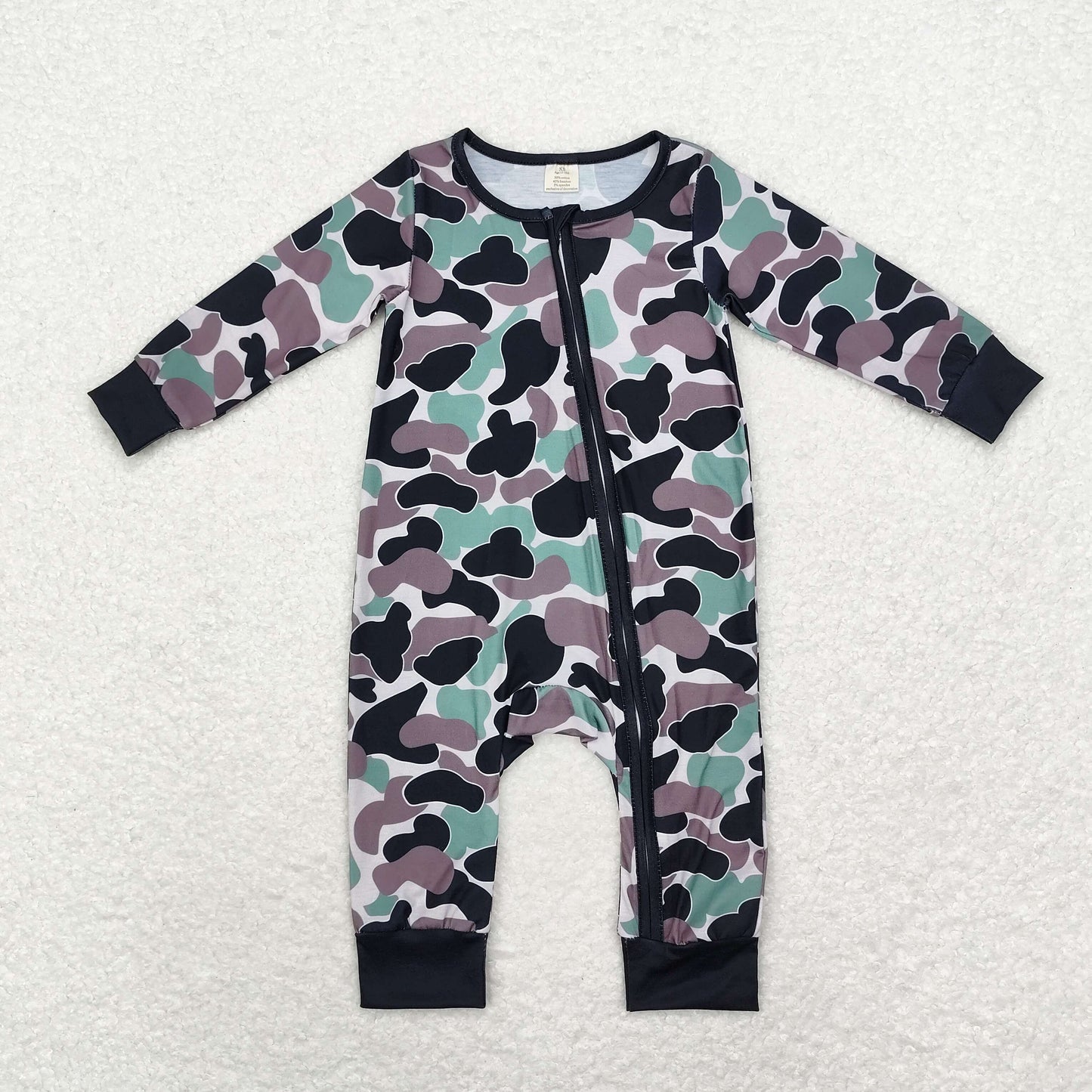 LR1460 Bamboo Pajamas Brown Green Black Camouflage Zip-Up Long-Sleeved Onesie