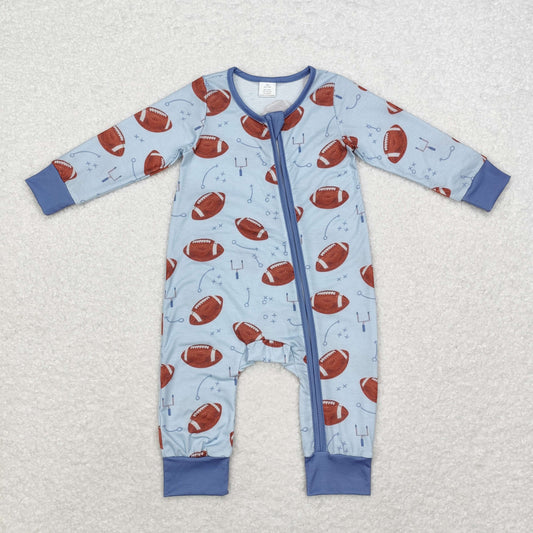 LR1463 Modal rugby symbol blue zipper long sleeve onesie high quality wholesale