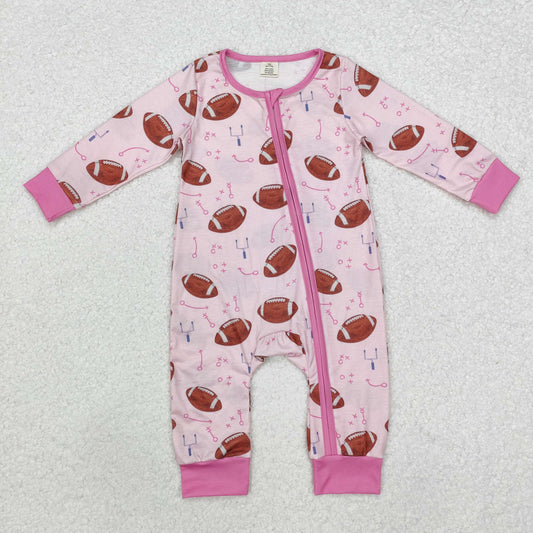 LR1464 Bamboo Clothing Rugby Pink Zipper Long-Sleeved Girls Romper RTS 202509