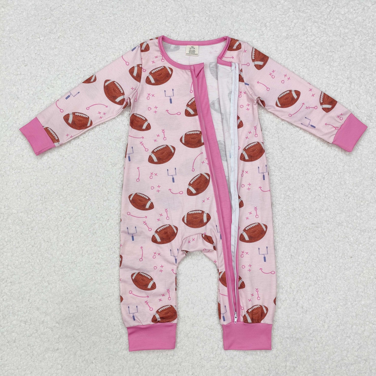 LR1464 Bamboo Clothing Rugby Pink Zipper Long-Sleeved Girls Romper RTS 202509