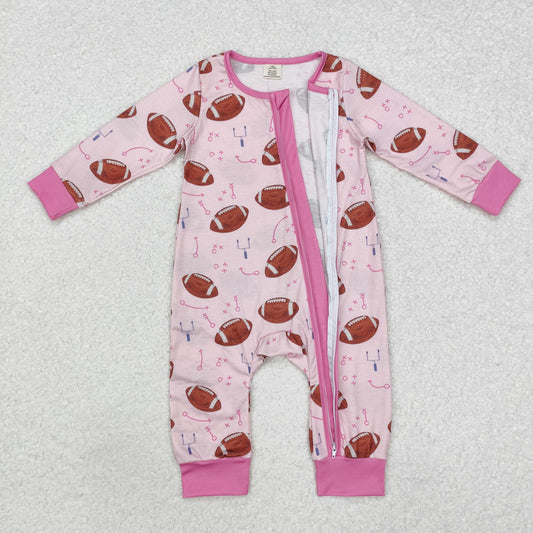 LR1464 Bamboo Clothing Rugby Pink Zipper Long-Sleeved Girls Romper RTS 202509