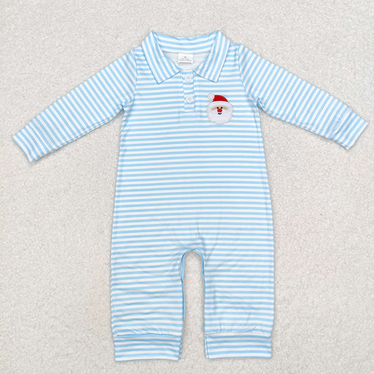 LR1475 Embroidered Santa long sleeve jumpsuit with blue stripes