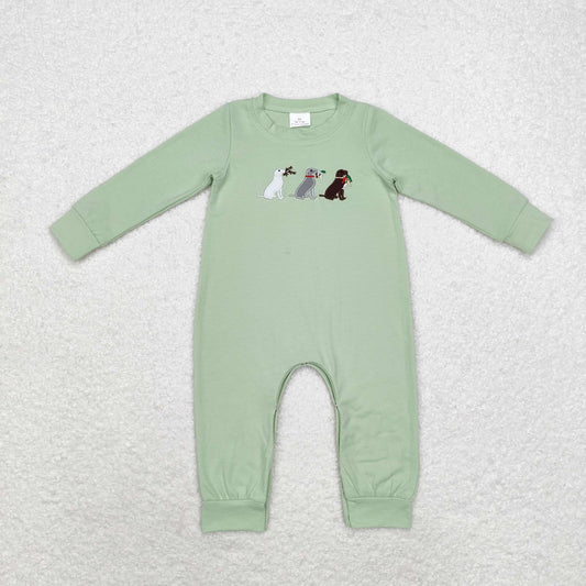 LR1496 Embroidered hunting puppy green long-sleeved onesie