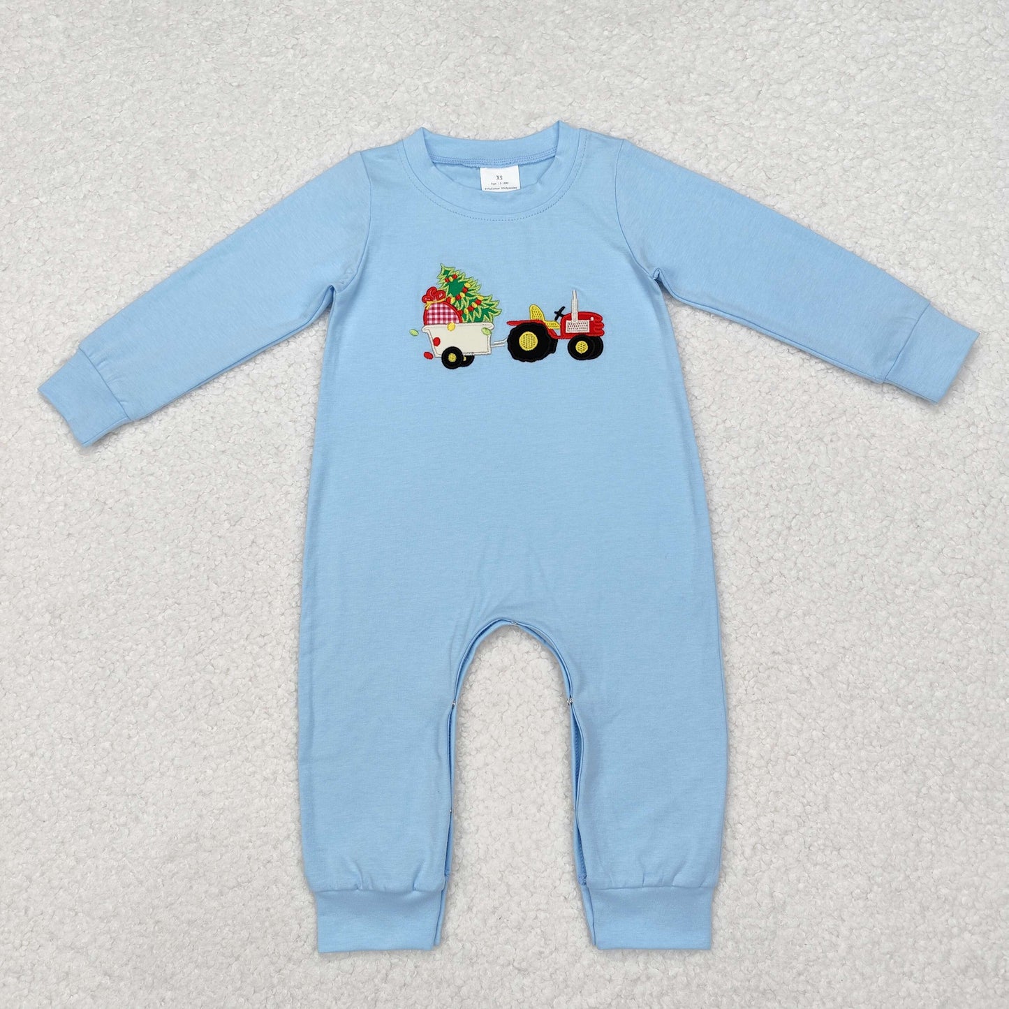 LR1508 embroidered Christmas tree bluelong-sleeved boys romper RTS 202509
