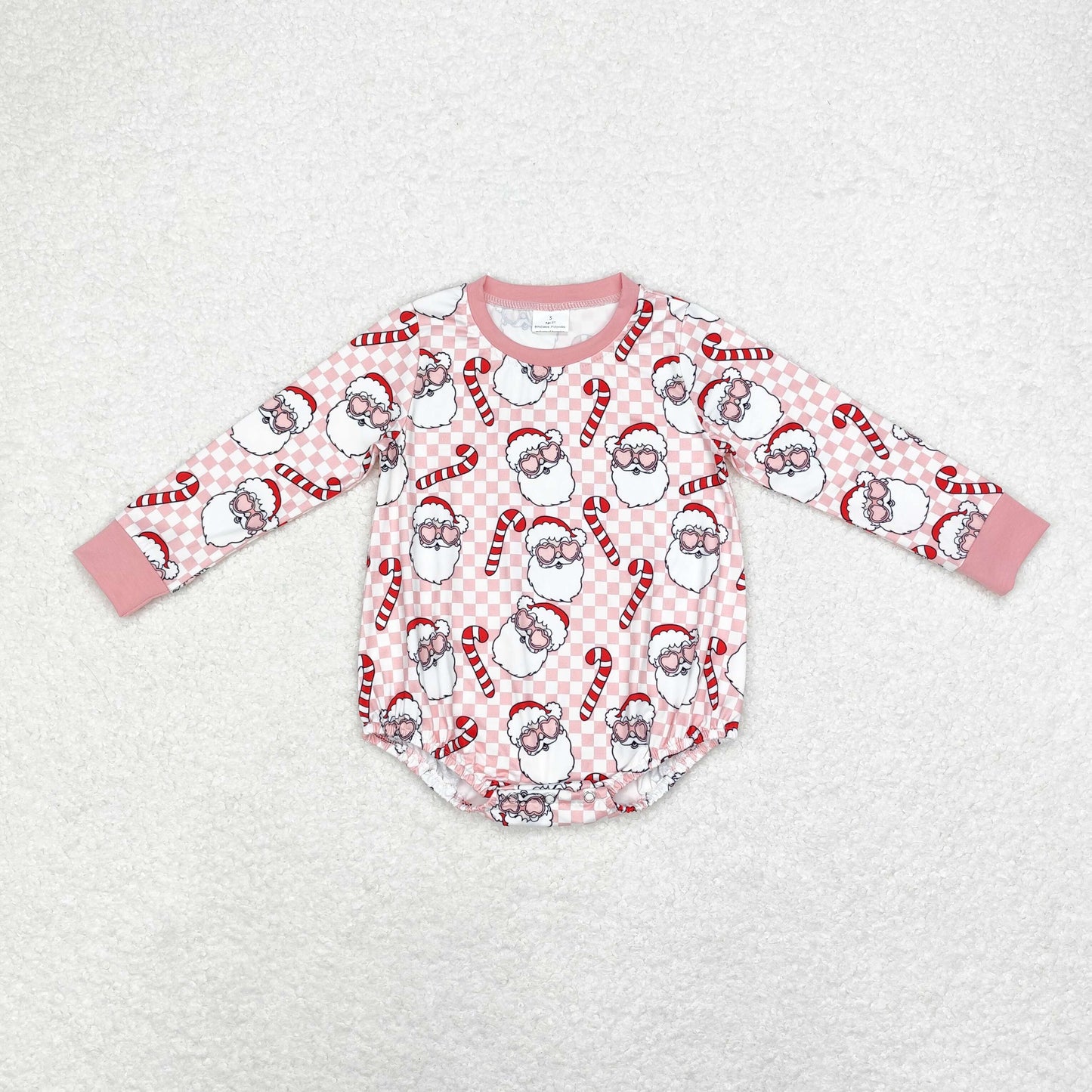 LR1511 Santa Crutch pink and white checkered long-sleeved jumpsuit