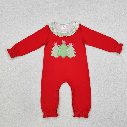 LR1560 Christmas Tree Red Ruffle Long-Sleeved Girls Romper RTS 202509