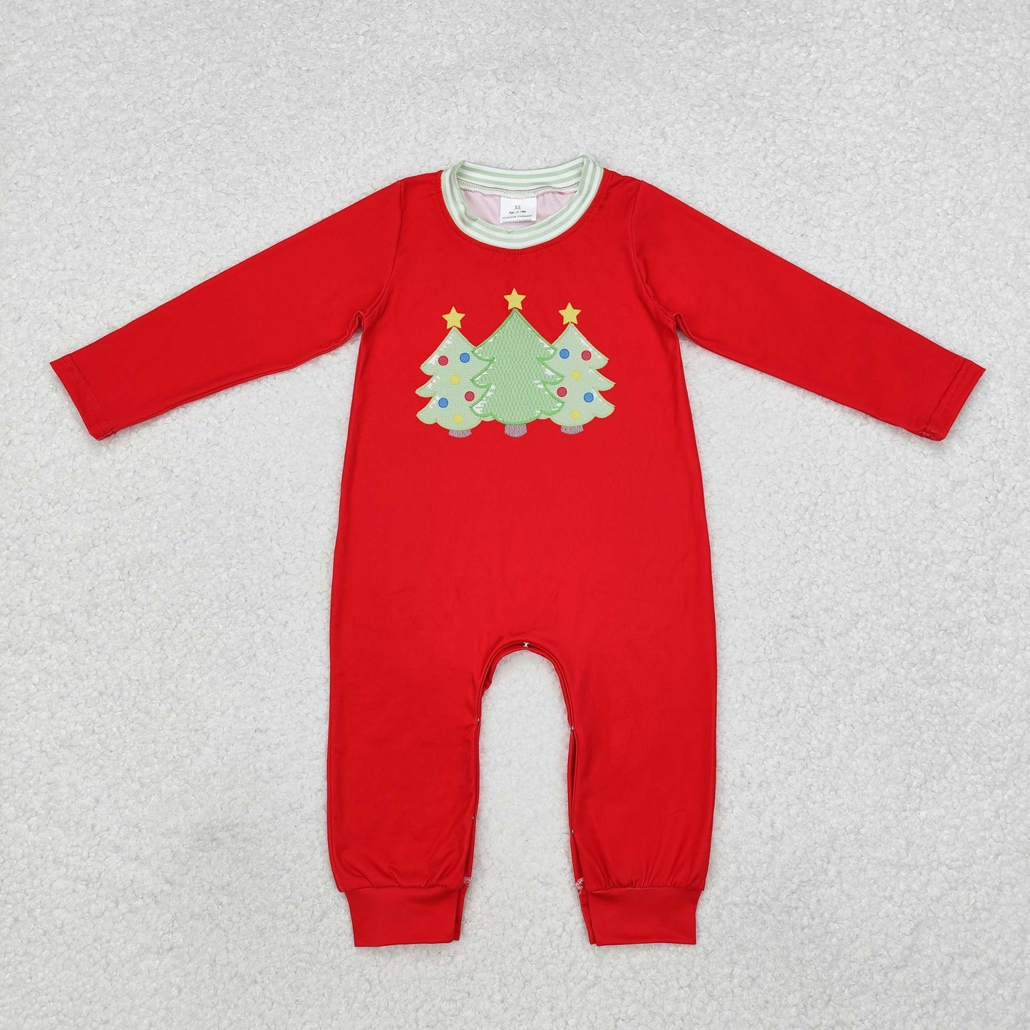 LR1560 Christmas Tree Red Ruffle Long-Sleeved Girls Romper RTS 202509