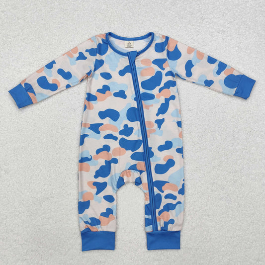LR1574 BAMBOO Pajamas Blue Camouflage Zipper Long Sleeve Boys Romper RTS 202511