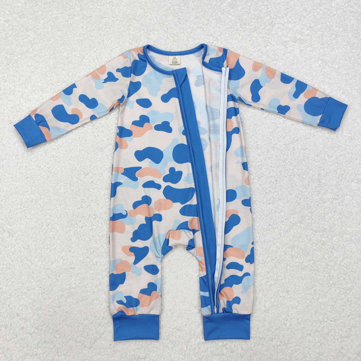 LR1574 BAMBOO Pajamas Blue Camouflage Zipper Long Sleeve Boys Romper RTS 202511