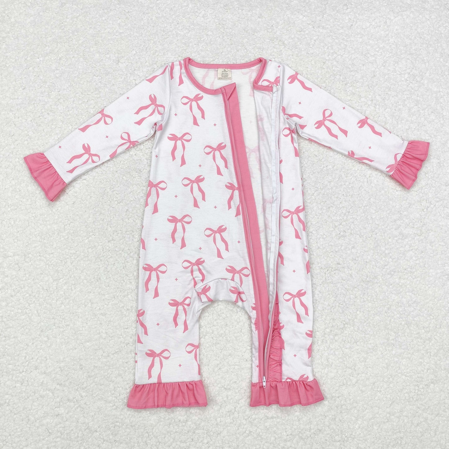 LR1584 Modal pink bow lace long-sleeved onesie