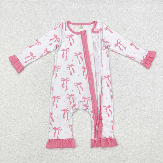 LR1584 Modal pink bow lace long-sleeved onesie