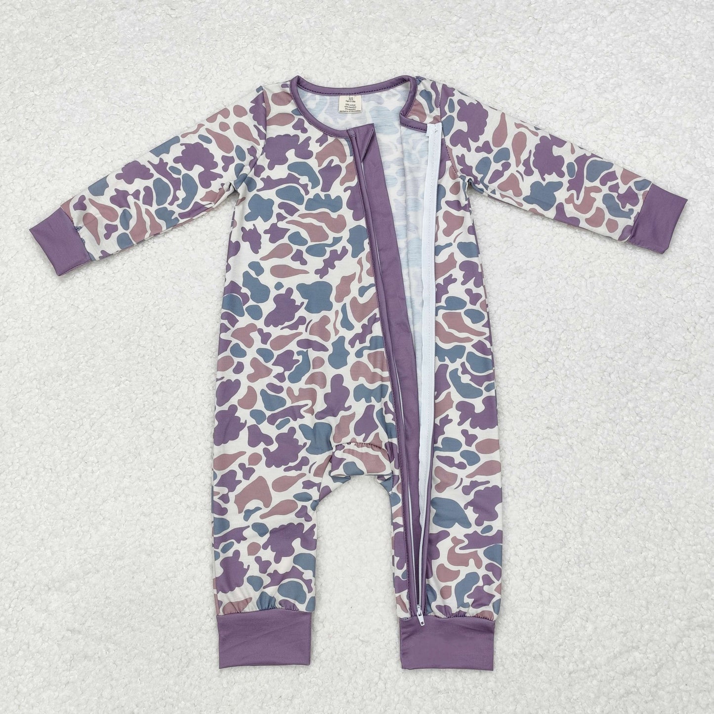 LR1604 Bamboo Pajamas Camo Purple Zipper Long-Sleeved Boys Romper