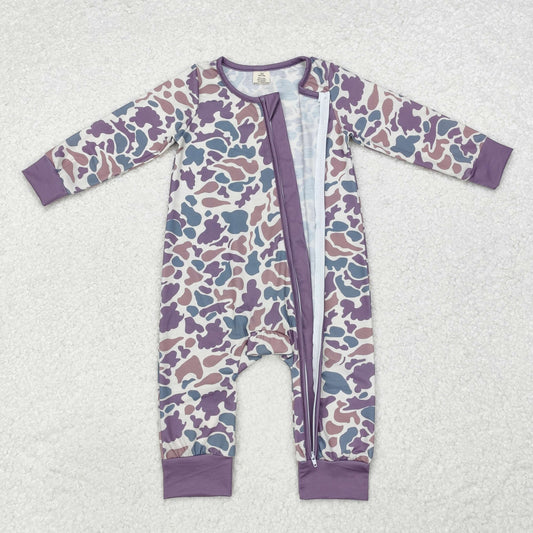 LR1604 Bamboo Pajamas Camo Purple Zipper Long-Sleeved Boys Romper