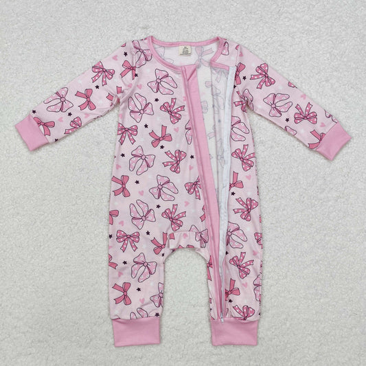 LR1608 BAMBOO Pajamas Bows Star Pink Zipper Long Sleeve Girls Romper RTS 202511