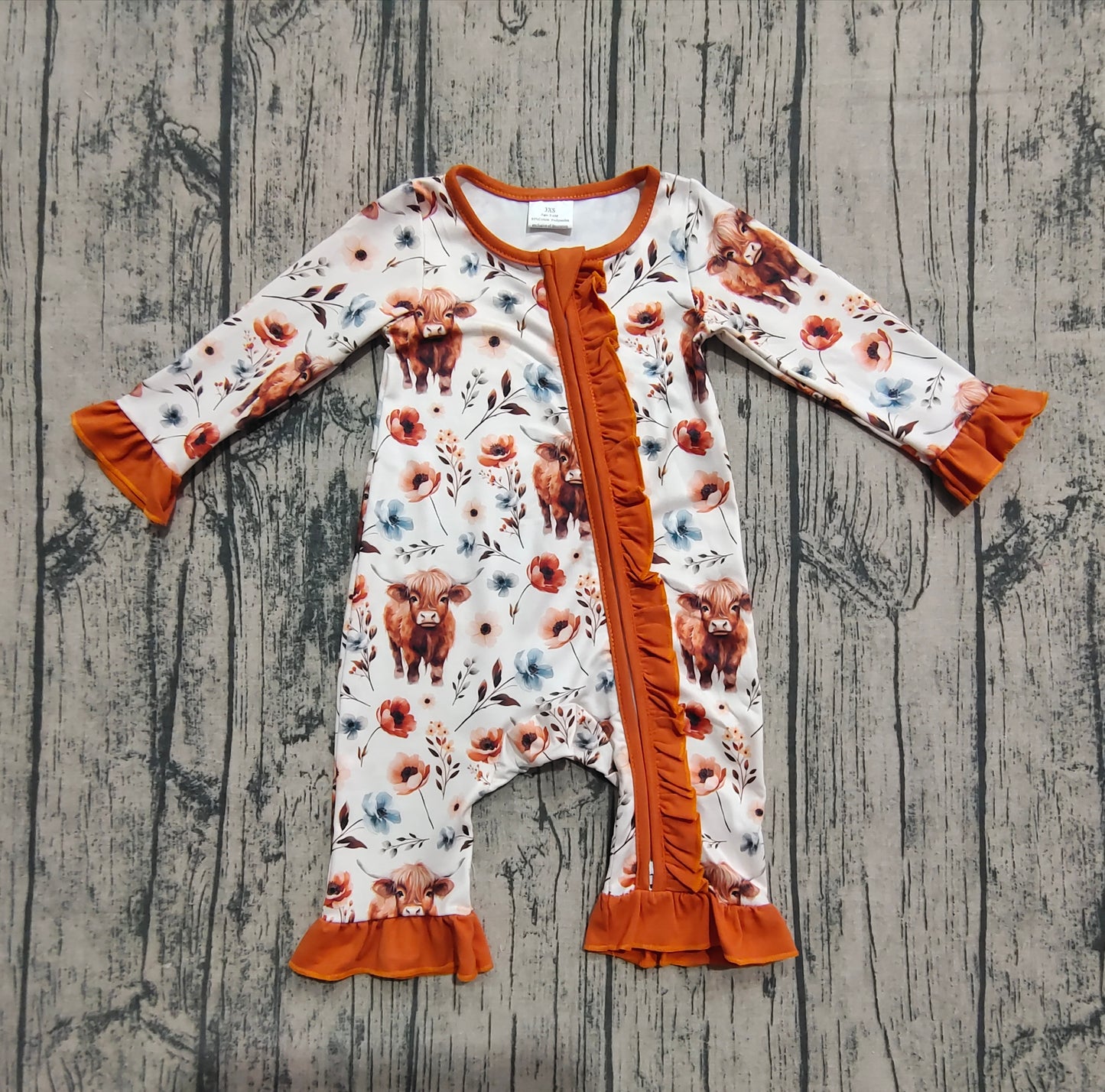 LR1624 Sibling Cactus Flower Cattle Brown Zippy Zippy Long Sleeve Girls Romper 202509 RTS