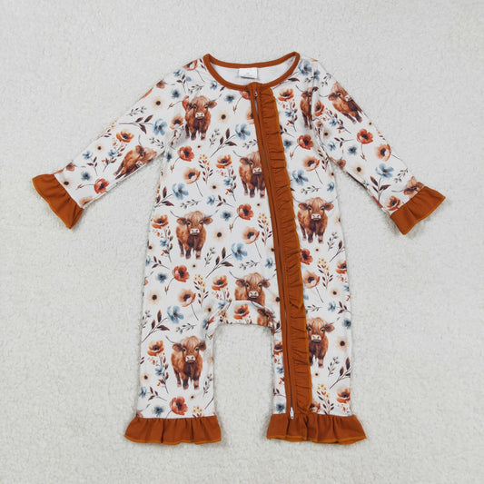 LR1624 Sibling Cactus Flower Cattle Brown Zippy Zippy Long Sleeve Girls Romper 202509 RTS