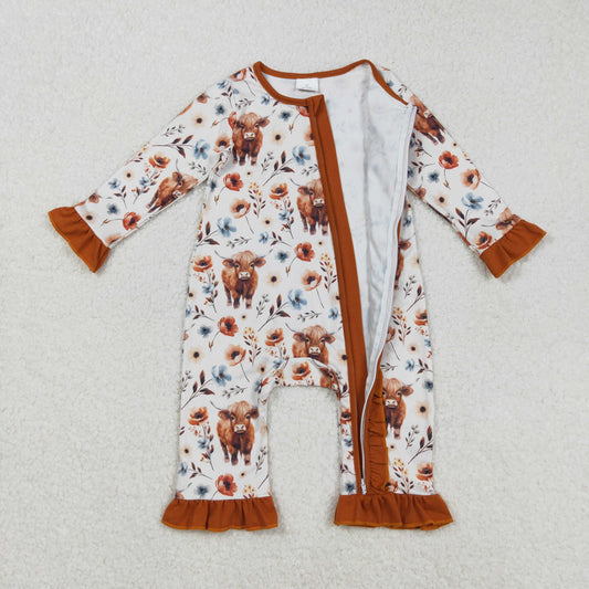 LR1624 Sibling Cactus Flower Cattle Brown Zippy Zippy Long Sleeve Girls Romper 202509 RTS