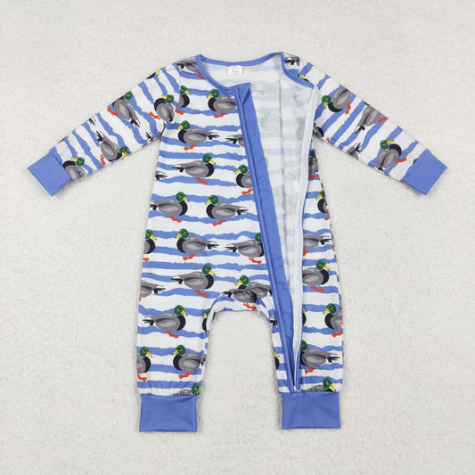 LR1645 Modal Duck blue striped zipper long-sleeved onesie