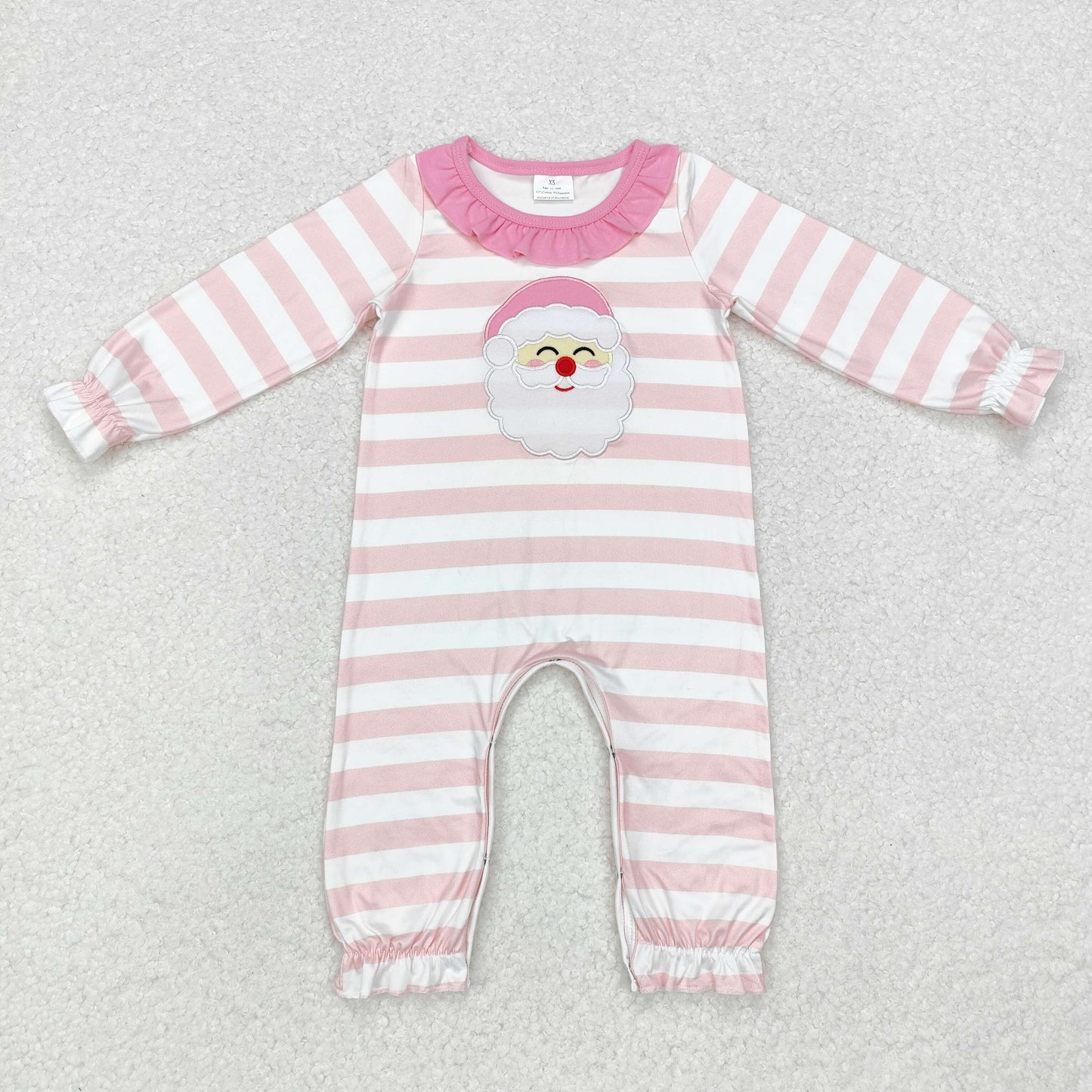 LR1662 Embroidered Santa lace pink-and-white striped long-sleeved onesie