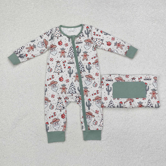 LR1674 Christmas Gingerbread Man Zipper Long Sleeve Boys Romper RTS 202509