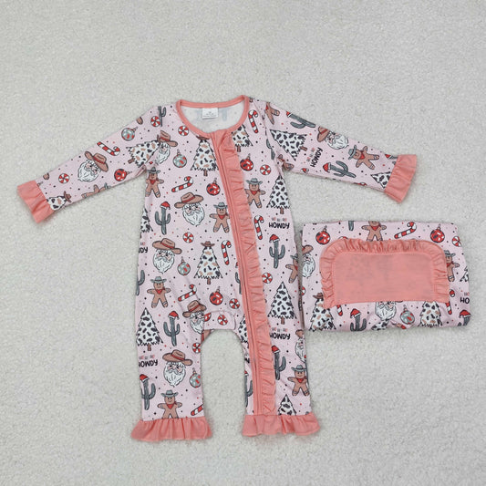 LR1675 Cowgirl Hat Tree Pink Ruffle Long-Sleeved Girls Romper RTS 202509