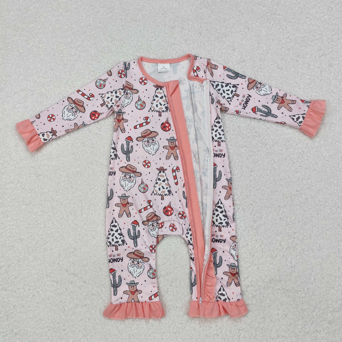 LR1675 Cowgirl Hat Tree Pink Ruffle Long-Sleeved Girls Romper RTS 202509