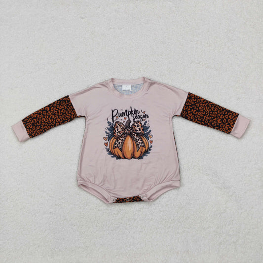 LR1723 pumpkin leopard print bow pumpkin long sleeve onesie High quality