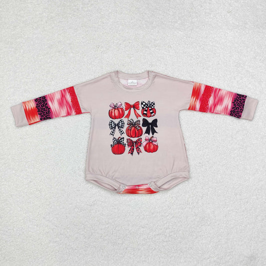 LR1724 Bow pumpkin splicing long sleeve onesie high quality