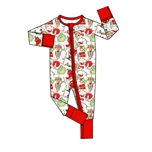 Preorder LR1730 grinch Christmas gift red and white zip-up long-sleeved onesie