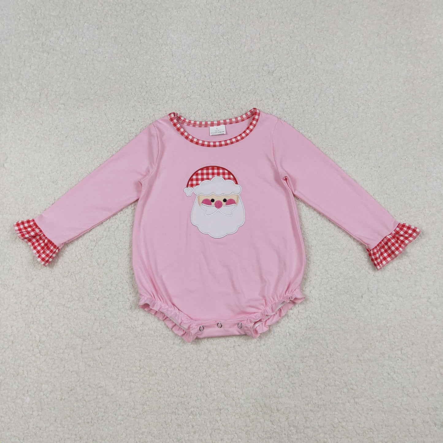 LR1733 Embroidered Red Plaid Ruffle Long Sleeves Christmas Girls Bubble Romper 202509