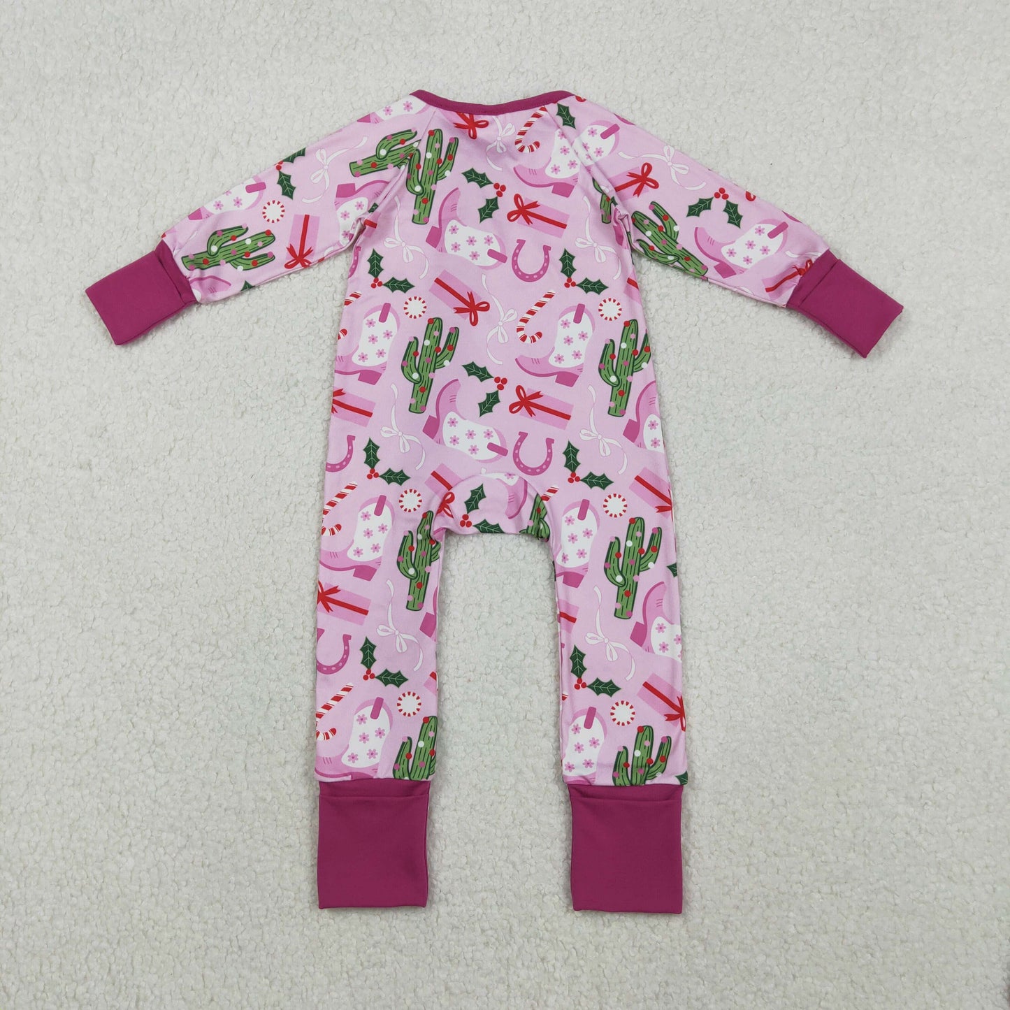 LR1742 Christmas Cactus Boots Pink Purple Zip Long Sleeve Girls Romper 202511 RTS