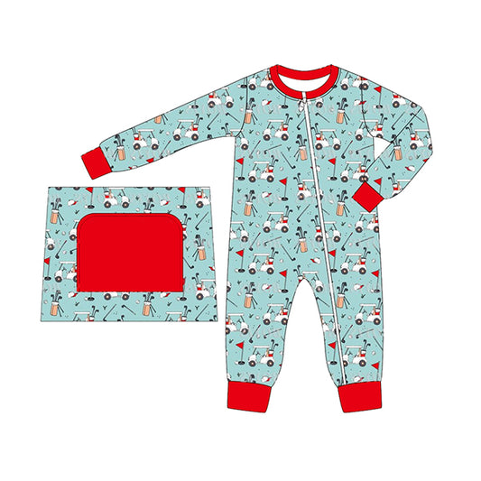 Preorder LR1753 Golf tour car red and blue zip-up long-sleeved onesie