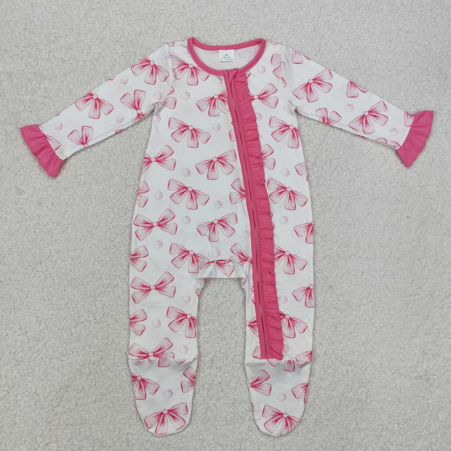LR1770 Baby Girl Valentines Romper Pink Ruffle Zipper Romper with socks outfit RTS 202412