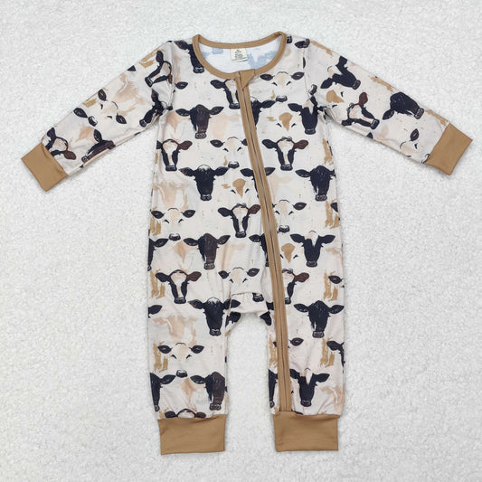 LR1799 Modal cow brown long-sleeved zip-up long-sleeved onesie