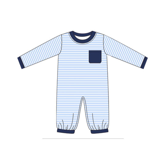 LR1805 Navy Blue Stripe Pocket Long-Sleeved Boys Romper RTS 202509