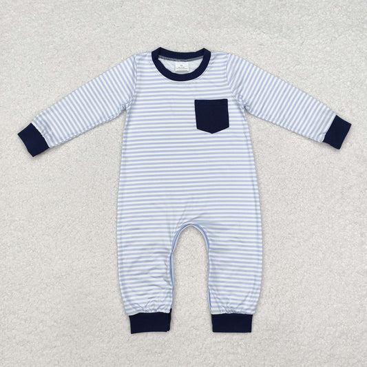 LR1805 Navy Blue Stripe Pocket Long-Sleeved Boys Romper RTS 202509