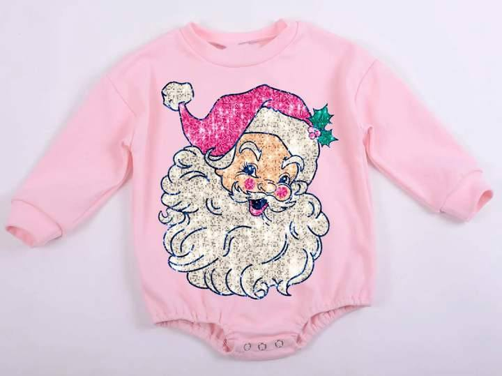 LR1819 Christmas Pink Long-Sleeved Girls Bubble Romper RTS 202509