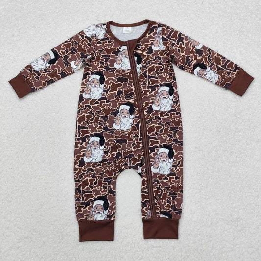 LR1820 Modal Santa Claus brown camouflage zip-up long-sleeved onesie