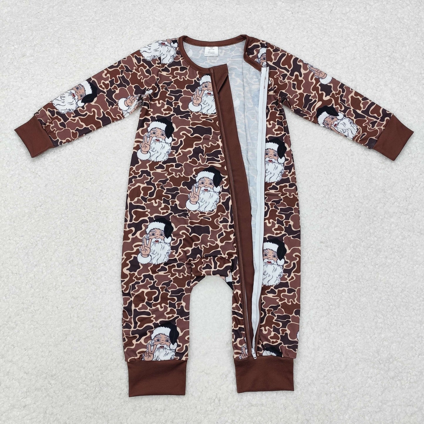 LR1820 Modal Santa Claus brown camouflage zip-up long-sleeved onesie