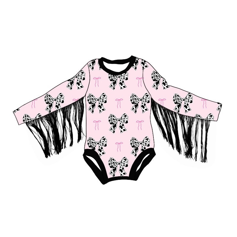 LR1824 Black Pink bows pattern fringe long sleeve onesie high quality wholesale
