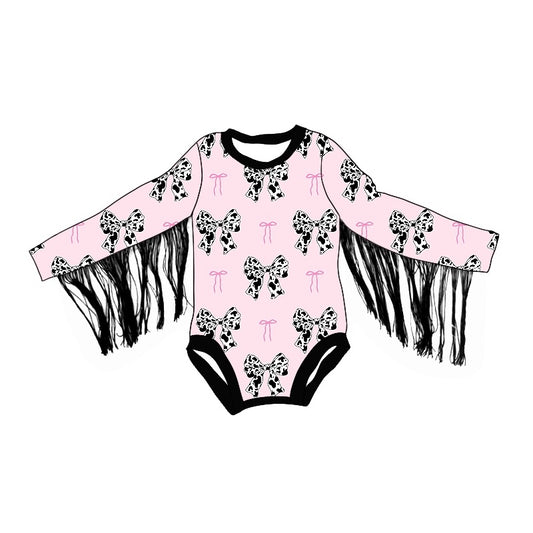 LR1824 Black Pink bows pattern fringe long sleeve onesie high quality wholesale