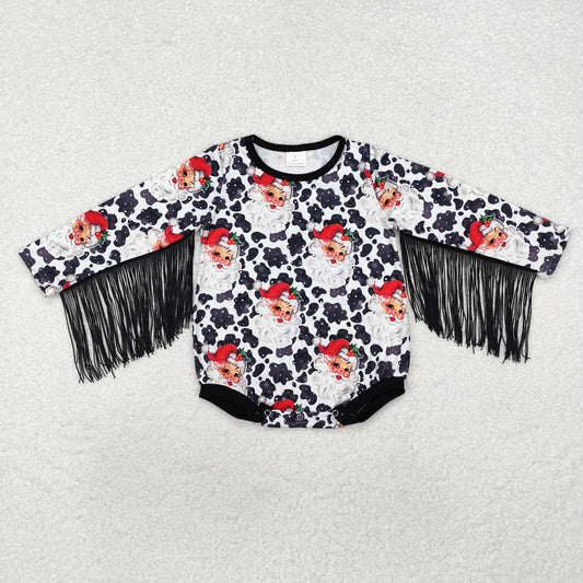 LR1827 Cow Print Christmas Black Tassels Long Sleeve Girls Bubble Romper RTS 202509