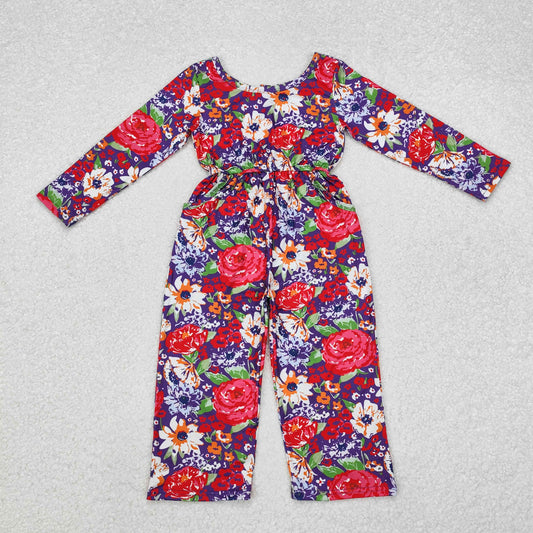 LR1835 Flower Purple Long Sleeve Girls Overalls Jumpsuit RTS 202509