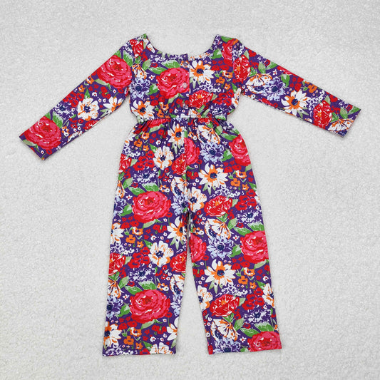 LR1835 Flower Purple Long Sleeve Girls Overalls Jumpsuit RTS 202509