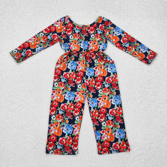 LR1836 Flower Navy Long Sleeve Girls Overalls Jumpsuit RTS 202509