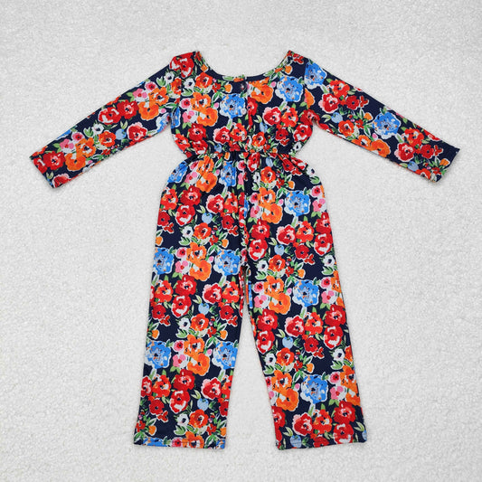 LR1836 Flower Navy Long Sleeve Girls Overalls Jumpsuit RTS 202509