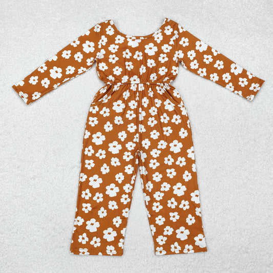 LR1838 Flower Brown Long Sleeve Girls Overalls Jumpsuit RTS 202509