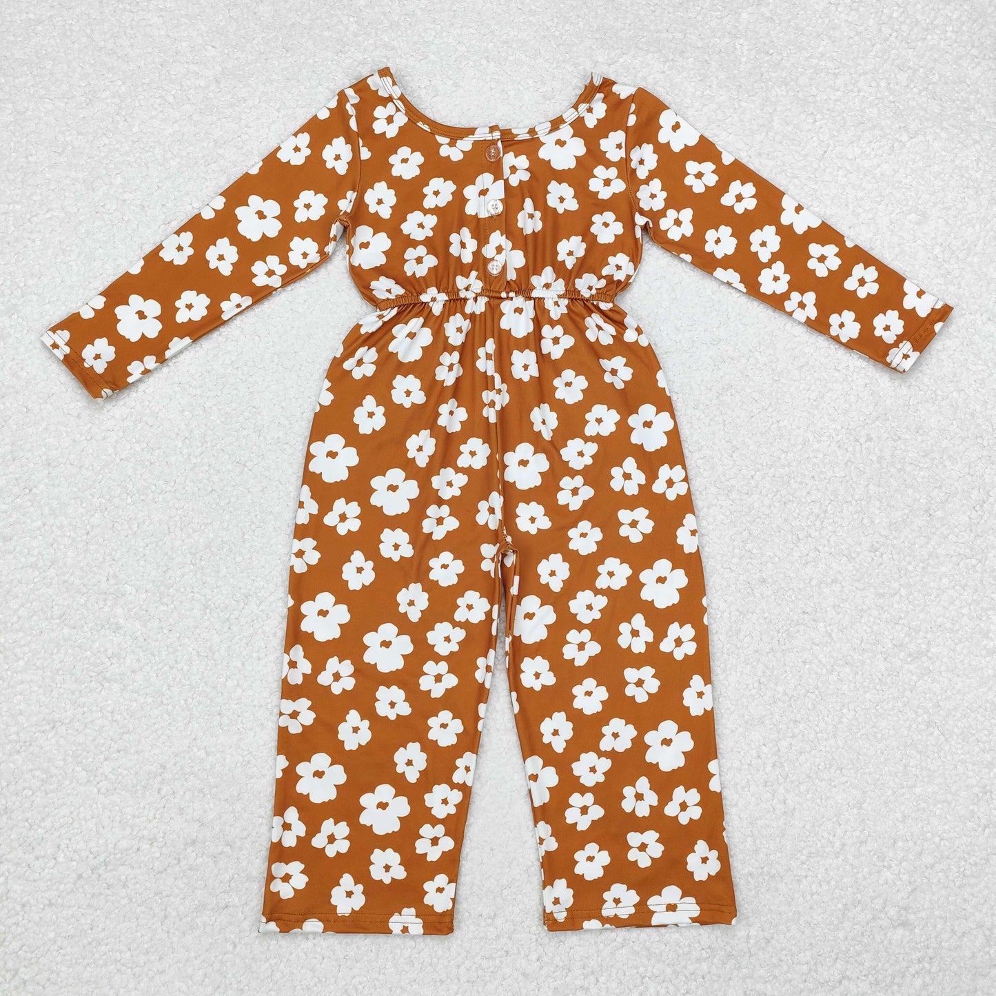 LR1838 Flower Brown Long Sleeve Girls Overalls Jumpsuit RTS 202509